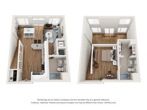 Floor plan for 1 bed, 2 baths, 632 sqft